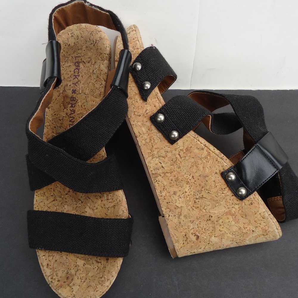 SIZE 6.5. Lucky Brand MARLA cork wedge sandal.